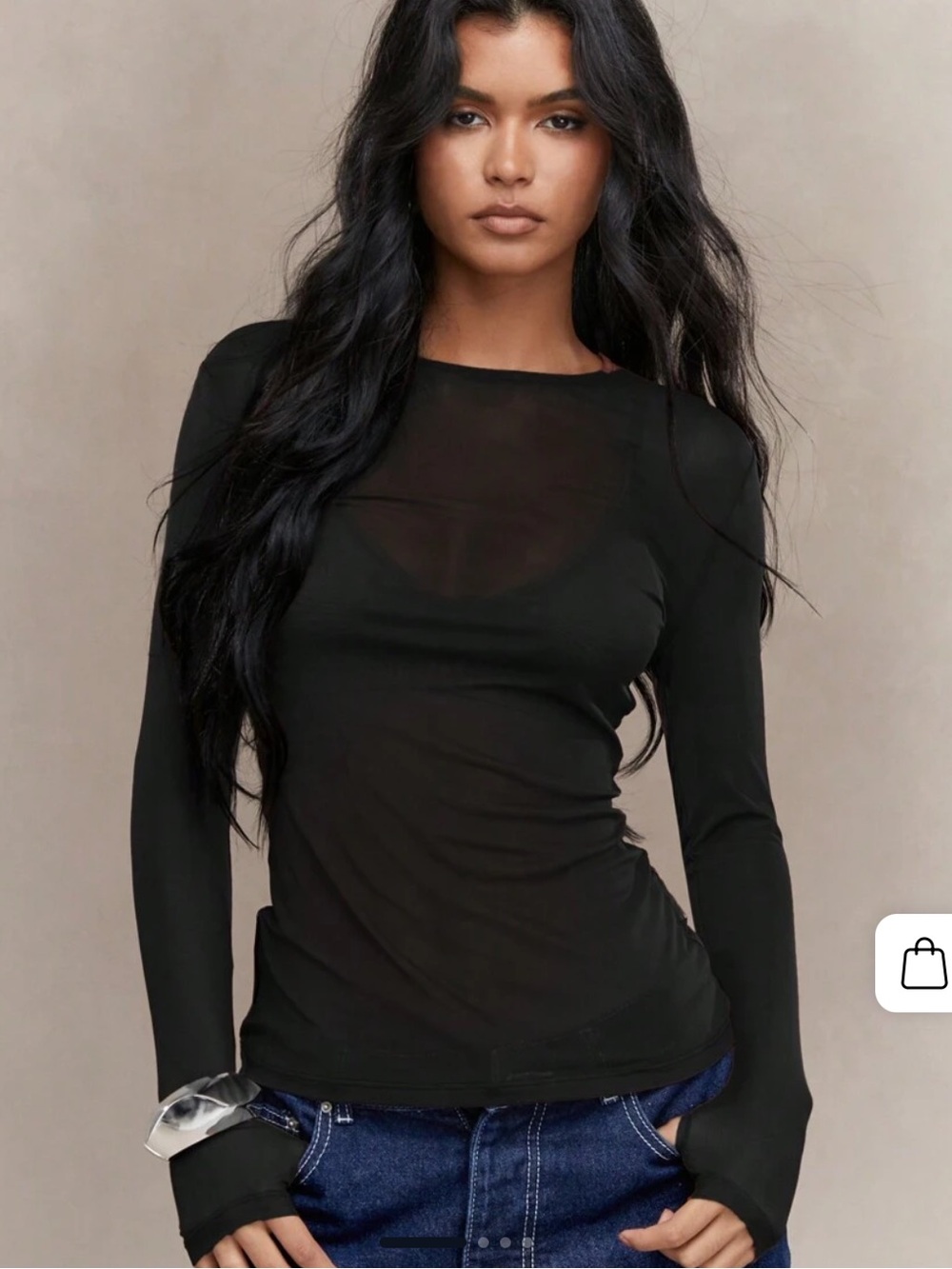 Missguided Black Sheer Long Sleeve Crew Neck Top